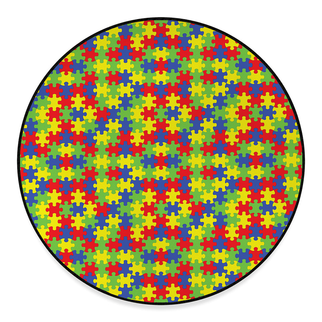 Autism Awareness Puzzle Pattern Print Round Floor Mat