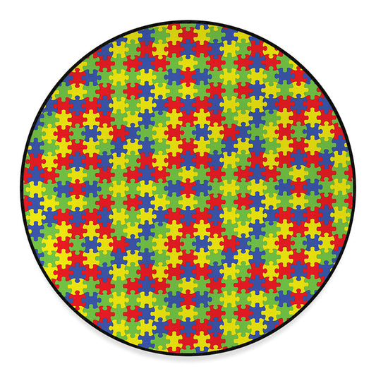 Autism Awareness Puzzle Pattern Print Round Floor Mat