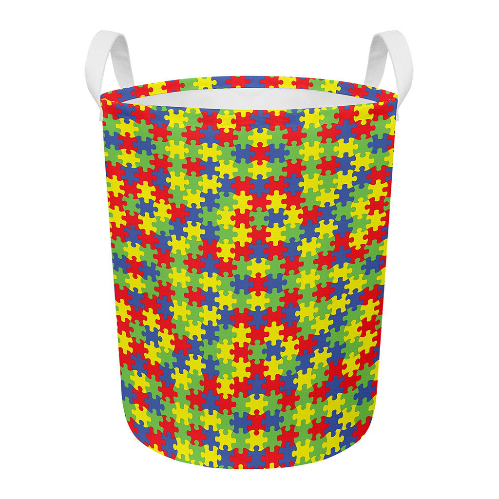Autism Awareness Puzzle Pattern Print Round Laundry Basket