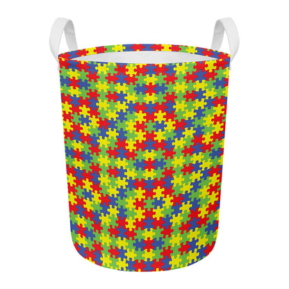 Autism Awareness Puzzle Pattern Print Round Laundry Basket