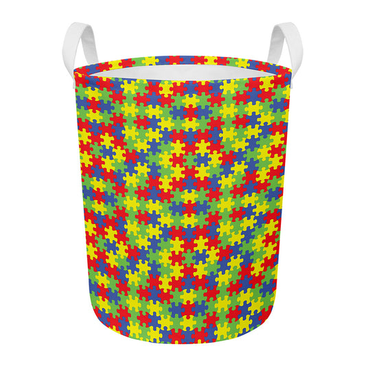 Autism Awareness Puzzle Pattern Print Round Laundry Basket