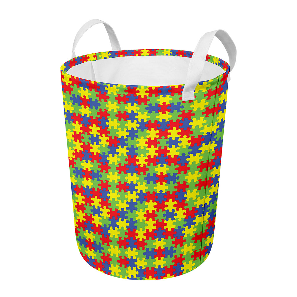 Autism Awareness Puzzle Pattern Print Round Laundry Basket