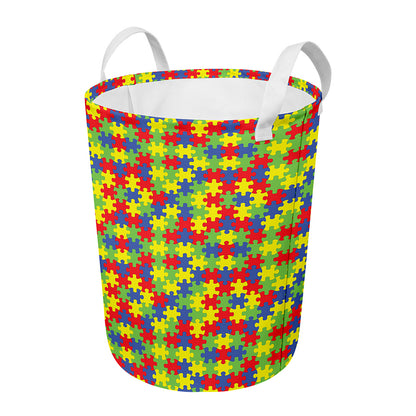 Autism Awareness Puzzle Pattern Print Round Laundry Basket