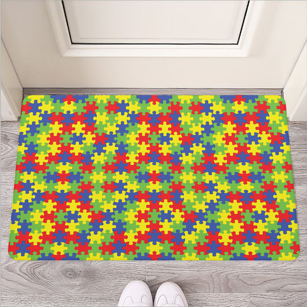 Autism Awareness Puzzle Pattern Print Rubber Doormat