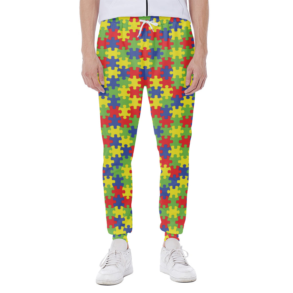 Autism Awareness Puzzle Pattern Print Scuba Joggers