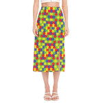 Autism Awareness Puzzle Pattern Print Side Slit Midi Skirt