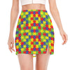 Autism Awareness Puzzle Pattern Print Side Slit Mini Skirt