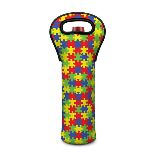 Autism Awareness Puzzle Pattern Print Single Neoprene Wine Tote