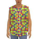 Autism Awareness Puzzle Pattern Print Sleeveless Baseball Jersey