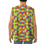 Autism Awareness Puzzle Pattern Print Sleeveless Baseball Jersey