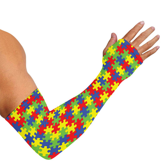 Autism Awareness Puzzle Pattern Print Sun Protection Arm Sleeves