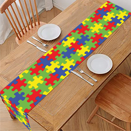 Autism Awareness Puzzle Pattern Print Table Runner