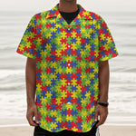 Autism Awareness Puzzle Pattern Print Textured Short Sleeve Shirt