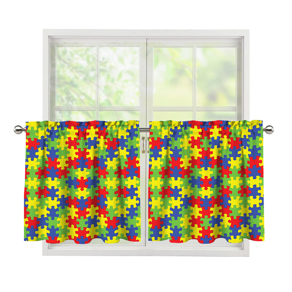 Autism Awareness Puzzle Pattern Print Tier Curtains