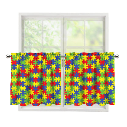Autism Awareness Puzzle Pattern Print Tier Curtains