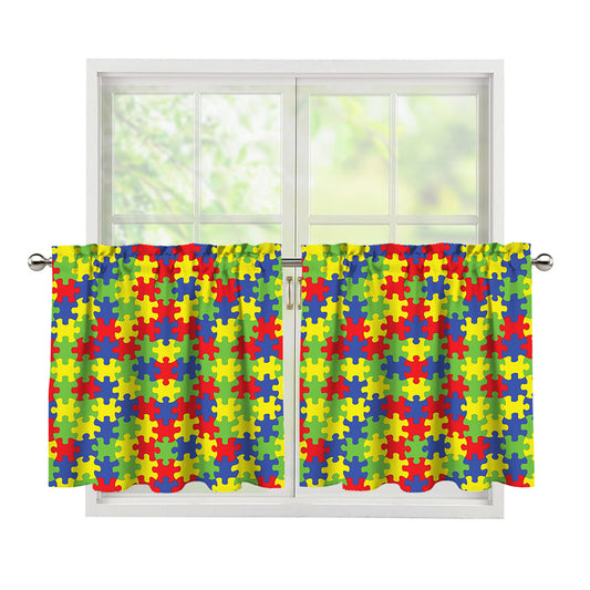 Autism Awareness Puzzle Pattern Print Tier Curtains