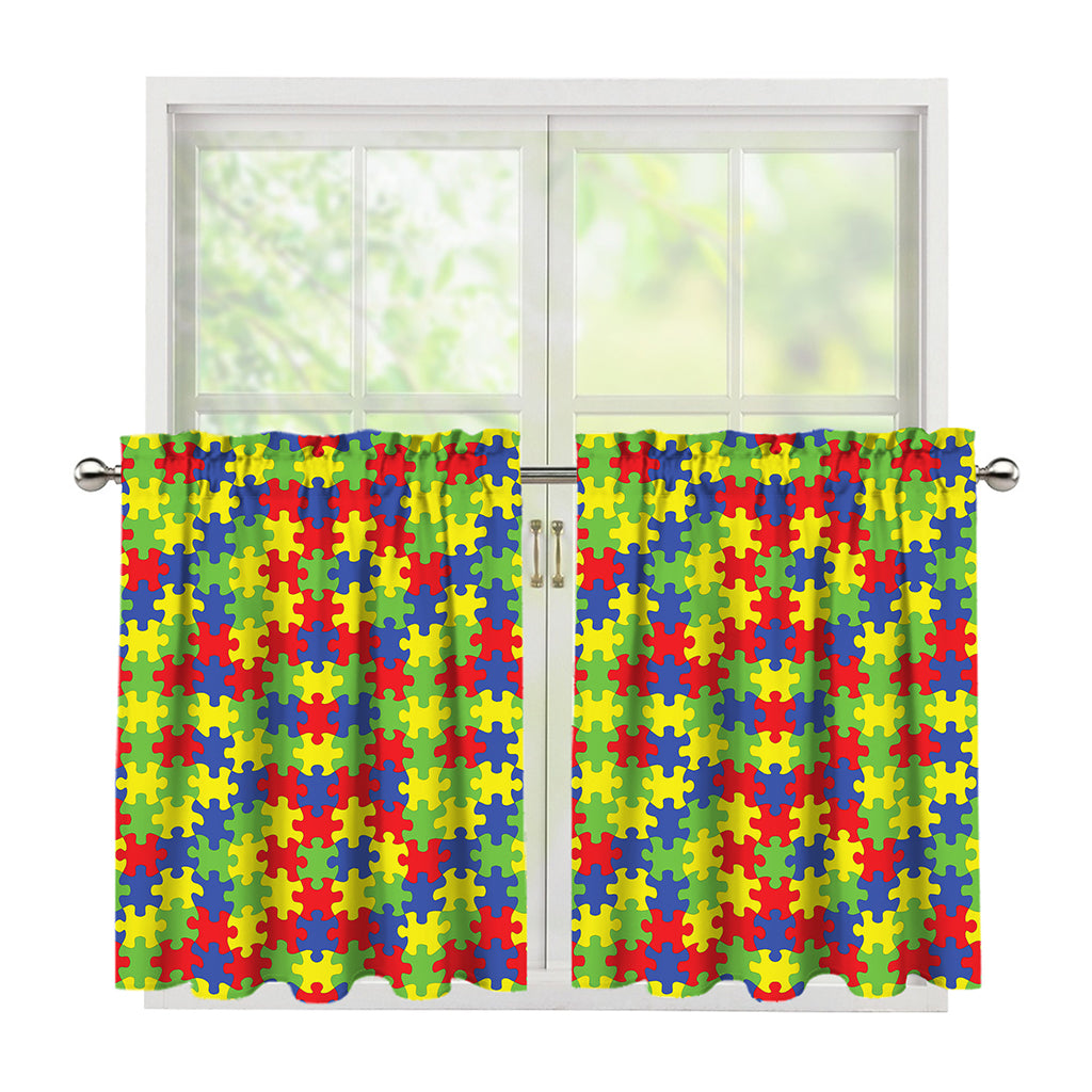 Autism Awareness Puzzle Pattern Print Tier Curtains