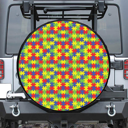 Autism Awareness Puzzle Pattern Print Tire Cover