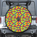 Autism Awareness Puzzle Pattern Print Tire Cover With Camera Hole