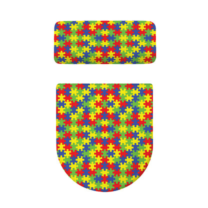 Autism Awareness Puzzle Pattern Print Toilet Lid And Tank Cover Set