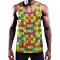 Autism Awareness Puzzle Pattern Print Men's Workout Tank Top