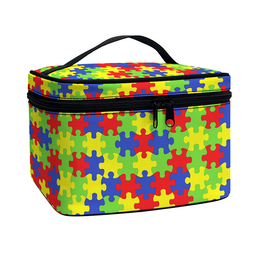 Autism Awareness Puzzle Pattern Print Travel Makeup Bag