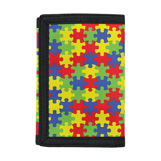 Autism Awareness Puzzle Pattern Print Trifold Wallet