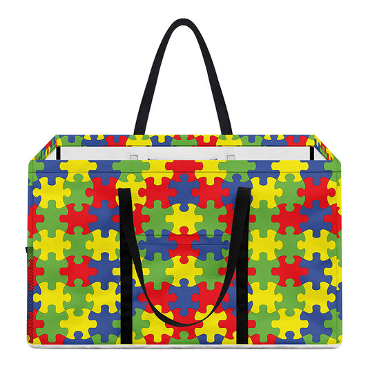 Autism Awareness Puzzle Pattern Print Utility Tote Bag