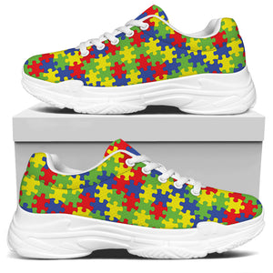 Autism Awareness Puzzle Pattern Print White Chunky Shoes