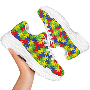 Autism Awareness Puzzle Pattern Print White Chunky Shoes