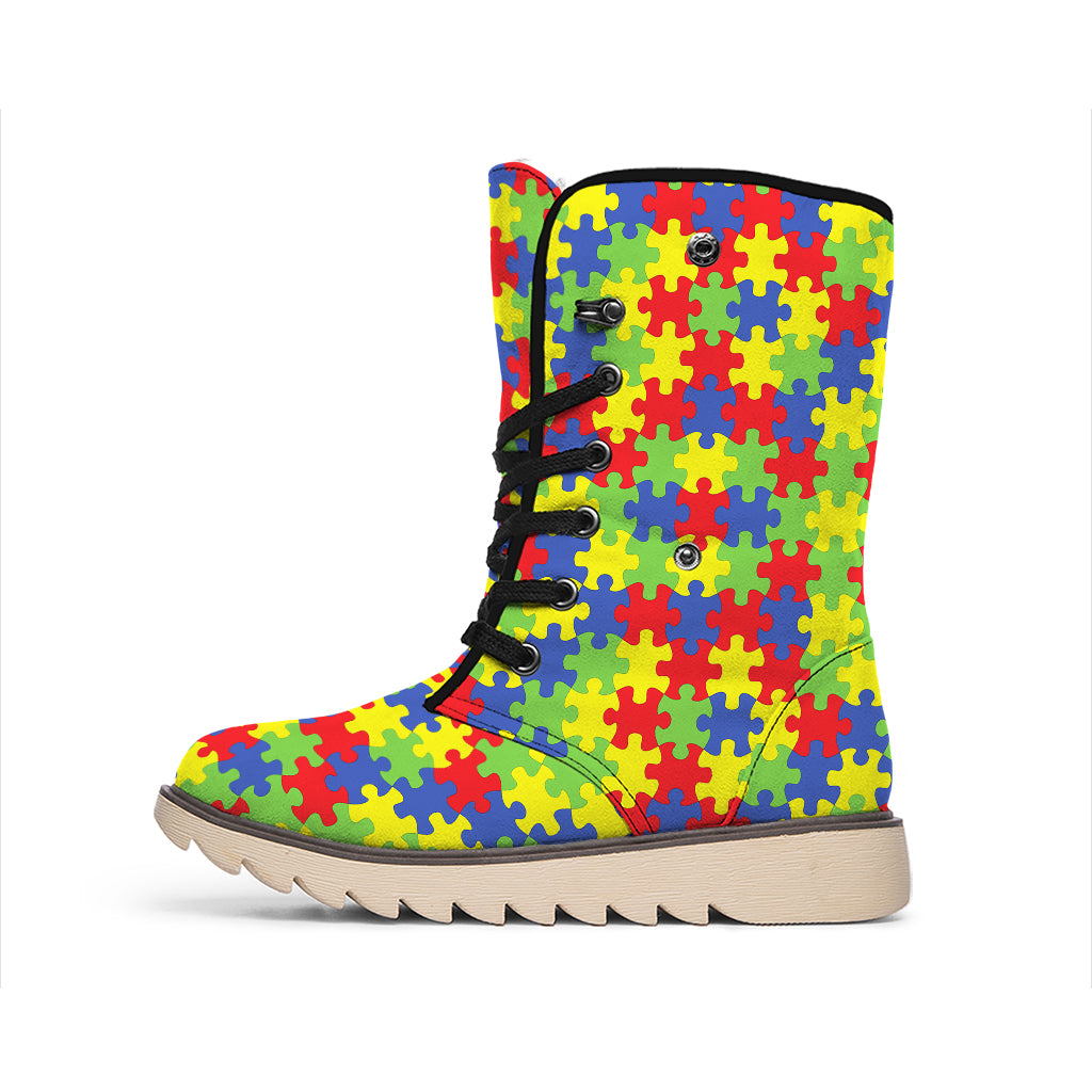 Autism Awareness Puzzle Pattern Print Winter Boots
