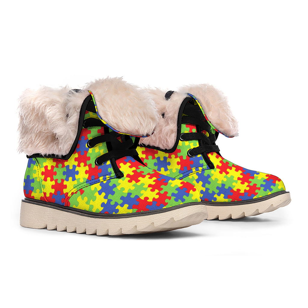 Autism Awareness Puzzle Pattern Print Winter Boots