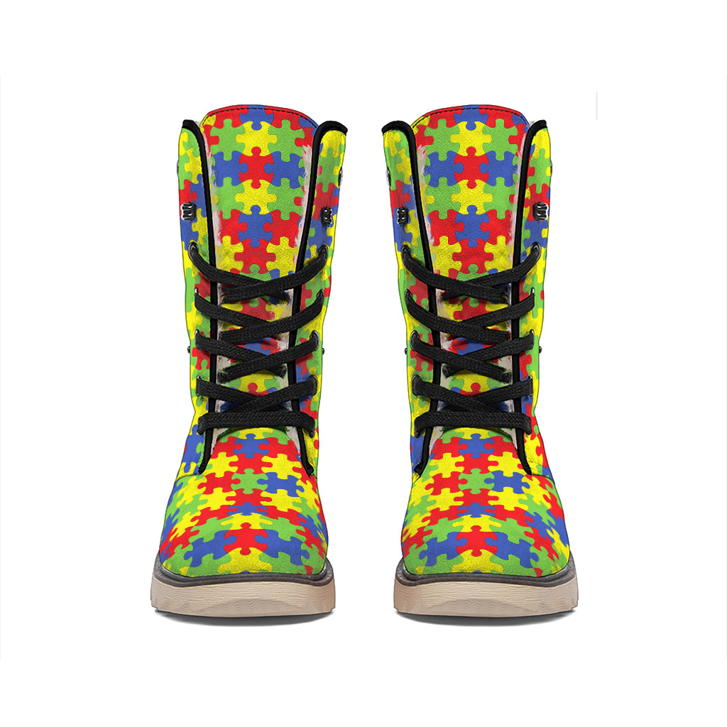 Autism Awareness Puzzle Pattern Print Winter Boots