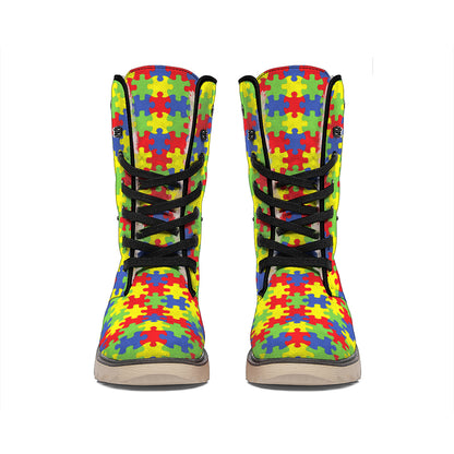 Autism Awareness Puzzle Pattern Print Winter Boots