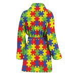 Autism Awareness Puzzle Pattern Print Women's Bathrobe