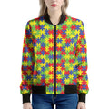 Autism Awareness Puzzle Pattern Print Women's Bomber Jacket