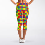 Autism Awareness Puzzle Pattern Print Women's Capri Leggings