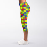 Autism Awareness Puzzle Pattern Print Women's Capri Leggings