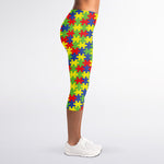 Autism Awareness Puzzle Pattern Print Women's Capri Leggings