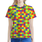 Autism Awareness Puzzle Pattern Print Women's Polo Shirt