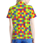 Autism Awareness Puzzle Pattern Print Women's Polo Shirt