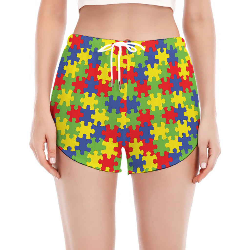 Autism Awareness Puzzle Pattern Print Women's Split Running Shorts