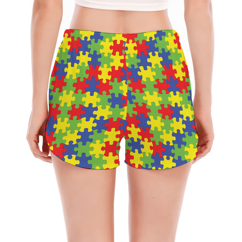 Autism Awareness Puzzle Pattern Print Women's Split Running Shorts