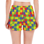 Autism Awareness Puzzle Pattern Print Women's Split Running Shorts