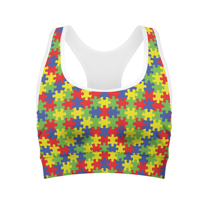 Autism Awareness Puzzle Pattern Print Women's Sports Bra