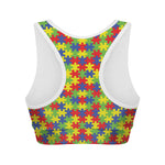 Autism Awareness Puzzle Pattern Print Women's Sports Bra