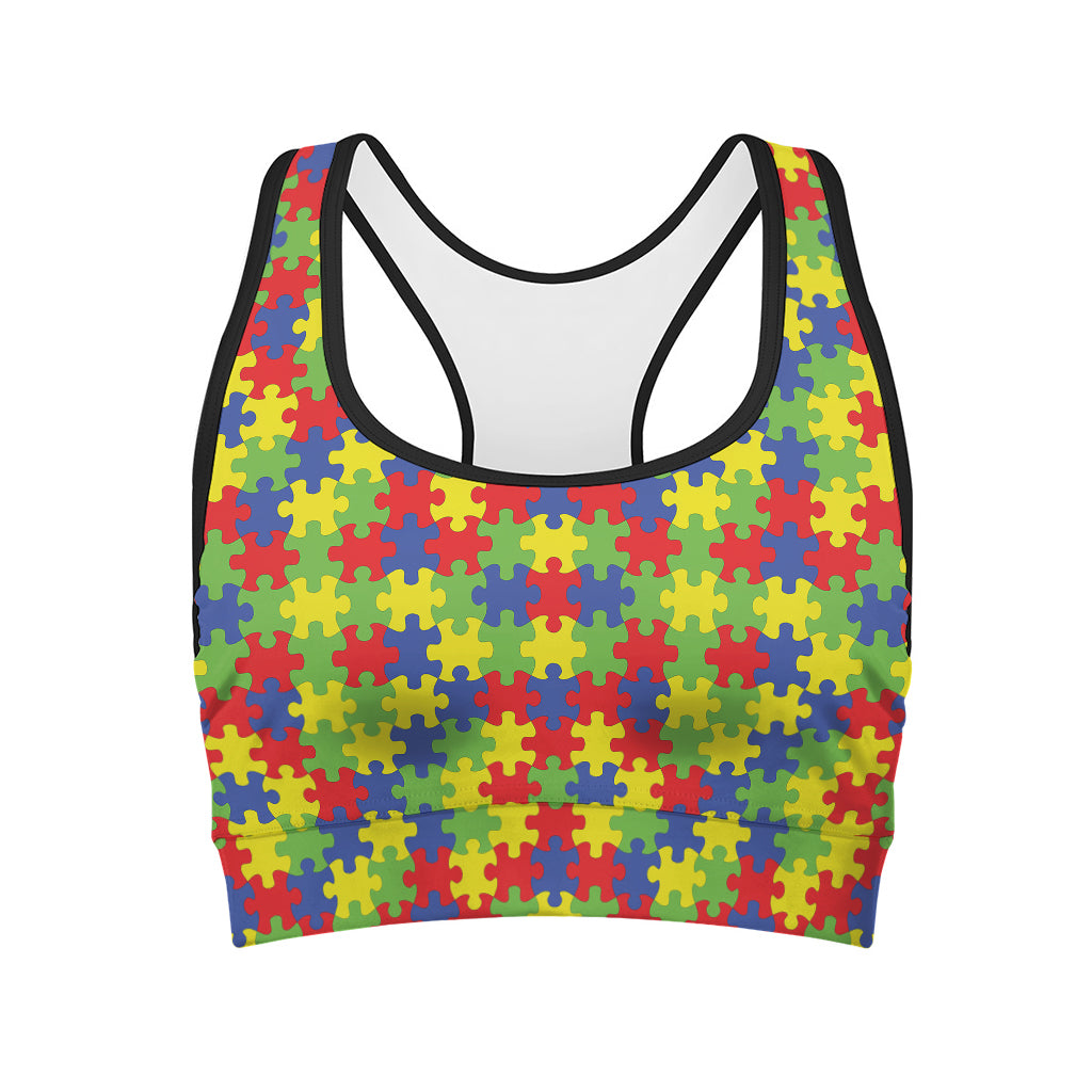 Autism Awareness Puzzle Pattern Print Women's Sports Bra