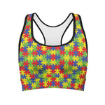 Autism Awareness Puzzle Pattern Print Women's Sports Bra