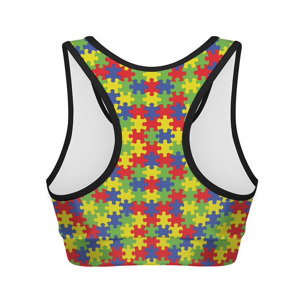 Autism Awareness Puzzle Pattern Print Women's Sports Bra