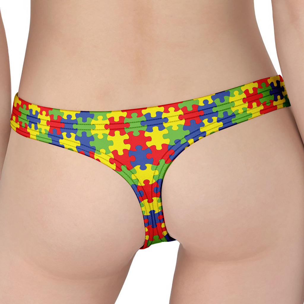 Autism Awareness Puzzle Pattern Print Women's Thong